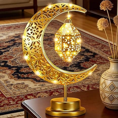 Ramadan Lights, Battery Operated Table Lamp with Crescent Moon Design, Perfect for Ramadan Decorations, Festive Home Party Gift for Loved Ones on Eid Mubarak (Hexagonal Cage) on Amazon.ae - Price Tracker