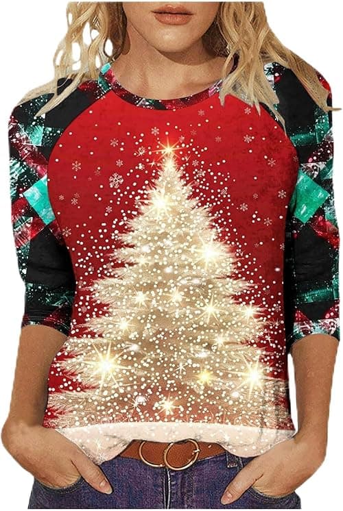 Christmas Tops for Women Rude Christmas Jumper Short Sleeve Blouses Funny Xmas Tree Santa Snowflake Print Blouse Crew Neck Jumper Rude Xmas Casual Tunic Top Casual Holiday Tshirt Top on Amazon.ae - Price Tracker