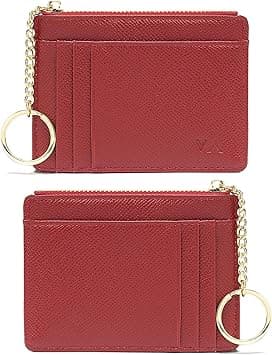 Valentoria slim rfid blocking card holder small pocket wallet keychian zipper coin purse minimalist leather cash & coin & cards case for women men, red, s, rfid wallet, 801, T801 on Amazon.ae - Price Tracker