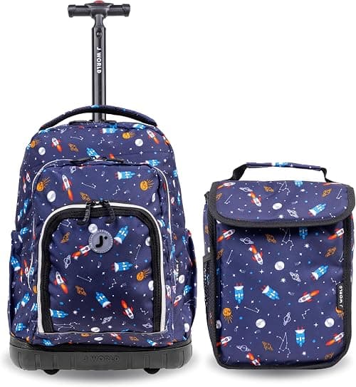 J World New York Luggage LOLLIPOP Kids'Rolling Backpack with Self-Magnetic Sparkling Wheel and'FREE'Lunch Bag على Amazon.ae - متتبع الأسعار