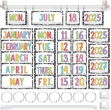 Classroom Calendar Bulletin Board Set with 54 Colorful Pastel Date Cards, Adjustable Flip Holder, School Year Planner 2025-2028, Teacher Supplies & Back to School Classroom Decor على Amazon.ae - متتبع الأسعار