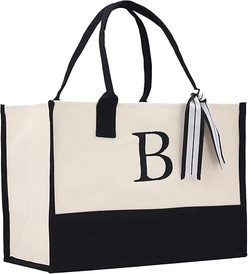 Personalized Gift Monogram Initial 100% Cotton Chic Tote Bag with Customize Option - Black on Amazon.ae - Price Tracker