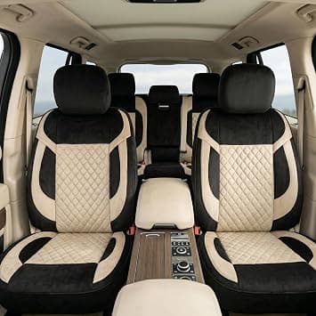 Luxury 5 Pcs Soft Fabric Cross Over (SUV Car) Car Seat Cover Full Set - Universal Fit, Waterproof Automotive Seat Protector, Breathable Anti-Slip Car Cushion Pad (Beige- Black) on Amazon.ae - Price Tracker