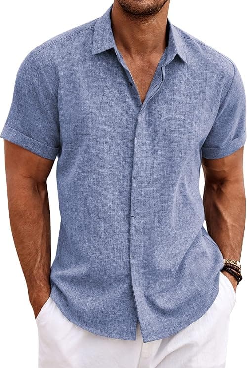COOFANDY Men's Linen Shirts Short Sleeve Casual Shirts Button Down Shirt for Men Beach Summer Wedding Shirt on Amazon.ae - Price Tracker