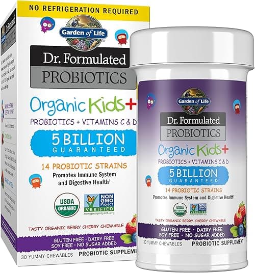 Garden of Life Dr. Formulated Probiotics Organic Kids+ Plus Vitamin C & D - Berry Cherry - Gluten, Dairy & Soy Free Immune & Digestive Health Supplement, No Added Sugar, 30 Chewables (Shelf Stable) on Amazon.ae - Price Tracker