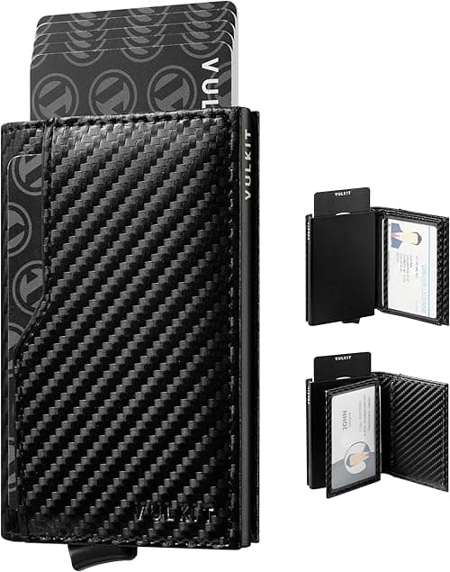 VULKIT Credit Card Holder with Double ID Window Leather Passcase Wallet RFID Blocking Automatic Pop Up Card Wallet for Cards & Notes on Amazon.ae - Price Tracker