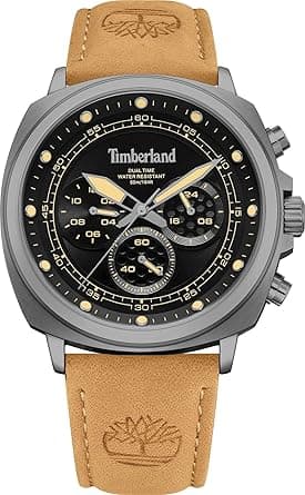 Timberland Men's Analog Quartz Watch - Black Dial, Brown Leather Strap, Stainless Steel Case, 46mm - TDWGF0042002 on Amazon.ae - Price Tracker