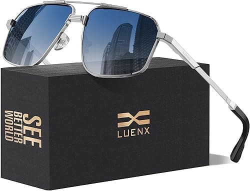 LUENX Aviator Sunglasses for Men Square Polarized Polygon Lens - UV 400 Protection with Accessories on Amazon.ae - Price Tracker