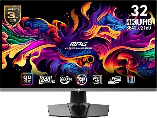 شاشة ألعاب MSI MPG 321URX QD-OLED، شاشة ألعاب OLED بتقنية كوانتوم دوت بدقة 4K UHD مقاس 32 بوصة، 3840 × 2160، 0.03 مللي ثانية، 240 هرتز، ترو بلاك HDR 400، 90 واط USB نوع C، HDMI، منفذ DP على أمازون - دليلك لأفضل العروض