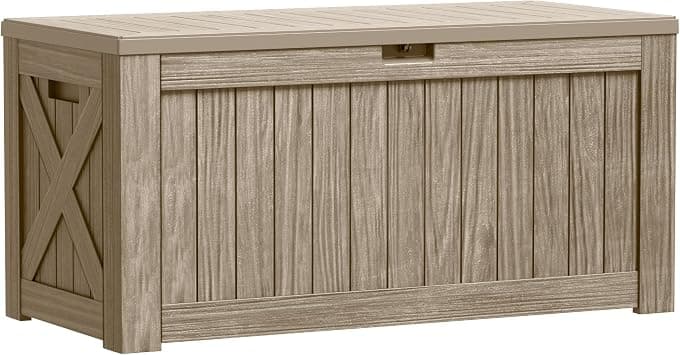 Greesum 120 Gallon Resin Deck Box Large Outdoor Storage for Patio Pillow, Garden Tools, Pool Supplies, Weatherproof, Lockable, Light Brown | for Patio Furniture, Garden Tools, Pool Supplies, Lockable, Waterproof and UV Resistant - Amazon.sa Price Tracker