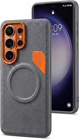 Next Store Magnetic Case for Samsung Galaxy S25 Ultra 6.9 inch, made of premium textured leather, with a sporty, shock-resistant design and a prominent camera frame. (Gray) on Amazon.ae - Price Tracker