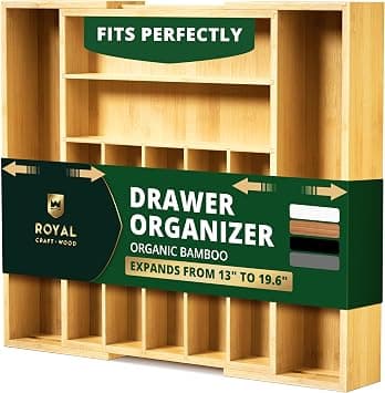 Bamboo Kitchen Drawer Organizer - Expandable Silverware Organizer/Utensil Holder and Cutlery Tray with Grooved Drawer Dividers for Flatware and Kitchen Utensils (9 Slots, Natural) on Amazon.ae - Price Tracker