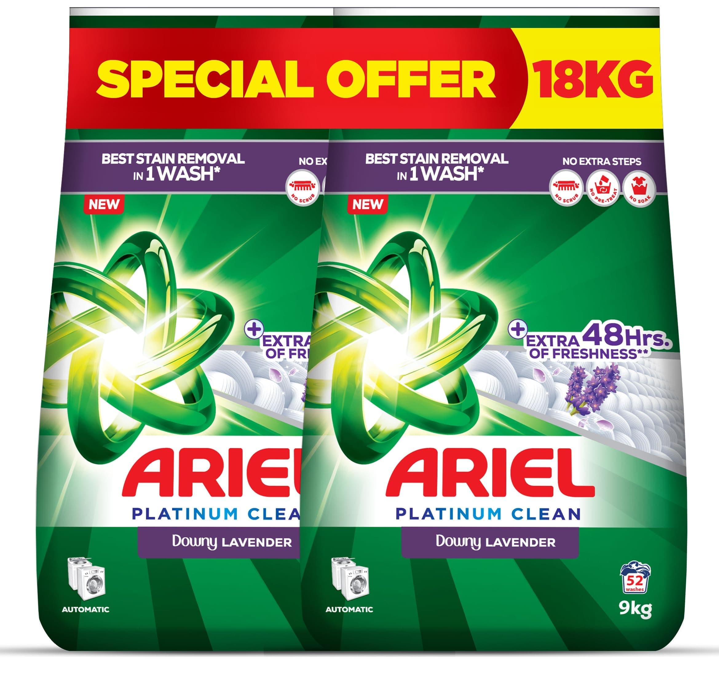 Ariel Fast Dissolving Laundry Detergent Powder with Lavender, (2x9) 18 KG on Amazon.ae - Price Tracker