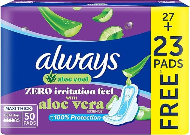 Always Cool & Dry, No Heat Feel, Maxi Thick, Large Sanitary Pads with Wings, 50 pad count on Amazon.ae - Price Tracker