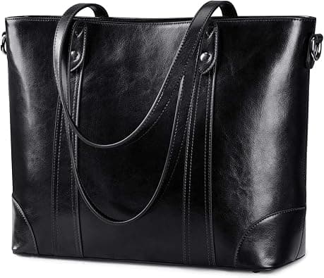 S-ZONE Leather Tote Bag for Women Office Shoulder Handbag 15.6 Inch Work Laptop Briefcase on Amazon.ae - Price Tracker