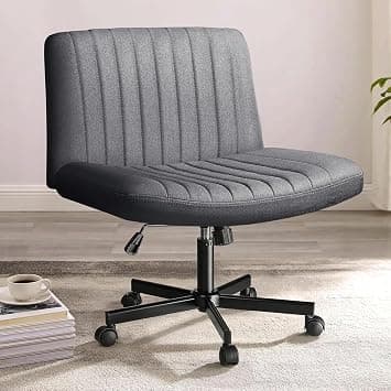 AnneFish Criss Cross Lounge Chair Wide for Home Desk, Adjustable Swivel Padded Fabric Vanity Task Office Computer Chair (Grey with wheels) on Amazon - Best Deal Finder