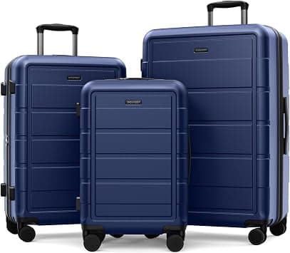 SHOWKOO Luggage Set 3 Piece Hardshell PC Expandable Suitcase, Deep Blue | Hard Shell Expandable Durable PC Lightweight Travel Luggage High Capacity with Double Spinner Wheels and TSA Lock on Amazon - Best Deal Finder