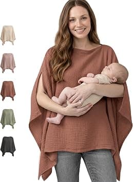 Konssy Muslin Nursing Cover for Breastfeeding, 360° Full Privacy Breathable 100% Cotton Breastfeeding Cover, Multi-use Carseat Canopy(Chestnut) على أمازون - دليلك لأفضل العروض