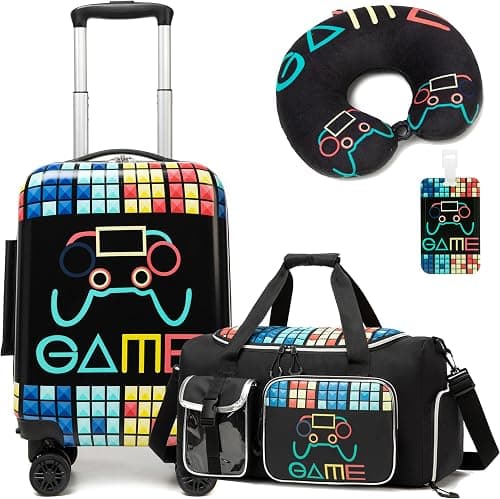 HTgroce 3-Piece Children's Suitcase Set, Children's Travel Suitcase with Travel Bag for Children, Neck Pillow & Suitcase Tag, Travel Trolley with Wheels for Children, Hard Case for Boys and Girls on Amazon - Best Deal Finder
