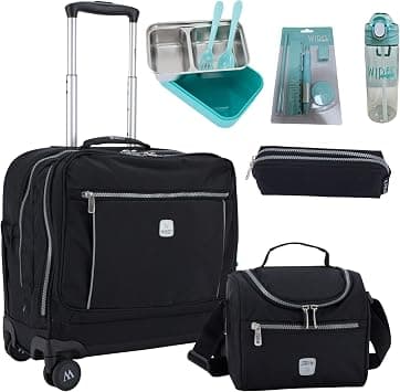 WIRES School Bag 6-Piece Set All-in-One8 Wheels Rolling Backpack with Pencil Case Lunch Bag and Trolley Water Resistant Wheeled bag for School College Office-Unisex W24590, 19 on Amazon.ae - Price Tracker