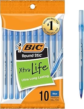 BIC Round Stic Xtra Life Blue Ballpoint Pens, Medium Point (1.0mm), 10-Count Pack of Bulk Pens, Flexible Round Barrel for Writing Comfort, No. 1 Selling Ballpoint Pens on Amazon.sa - Price Tracker