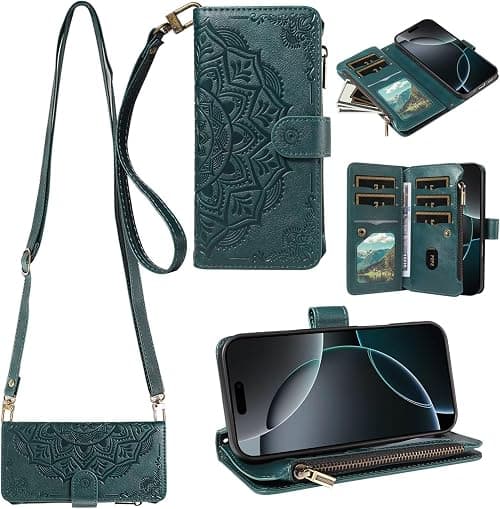 Zipper Wallet Case for Motorola Moto G67/G77 5G,Embossed Mandala Totem Flower PU Leather Crossbody Cover with 9 Card Slots Wrist Strap Shoulder Lanyard Phone Bumper على Amazon.ae - متتبع الأسعار