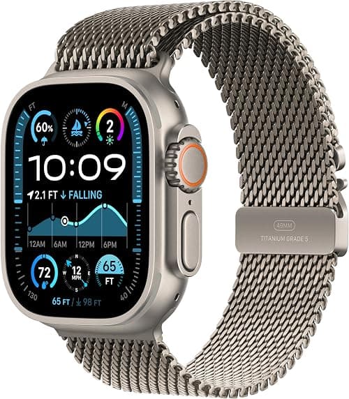 Apple Watch Ultra 2 GPS + Cellular 49mm Smartwatch, Sports Watch with Natural Rugged Titanium Case and Natural Milanese Loop- S. Fitness Tracker, Precision GPS, Extra-Long Battery Life, Carbon Neutral on Amazon.ae - Price Tracker