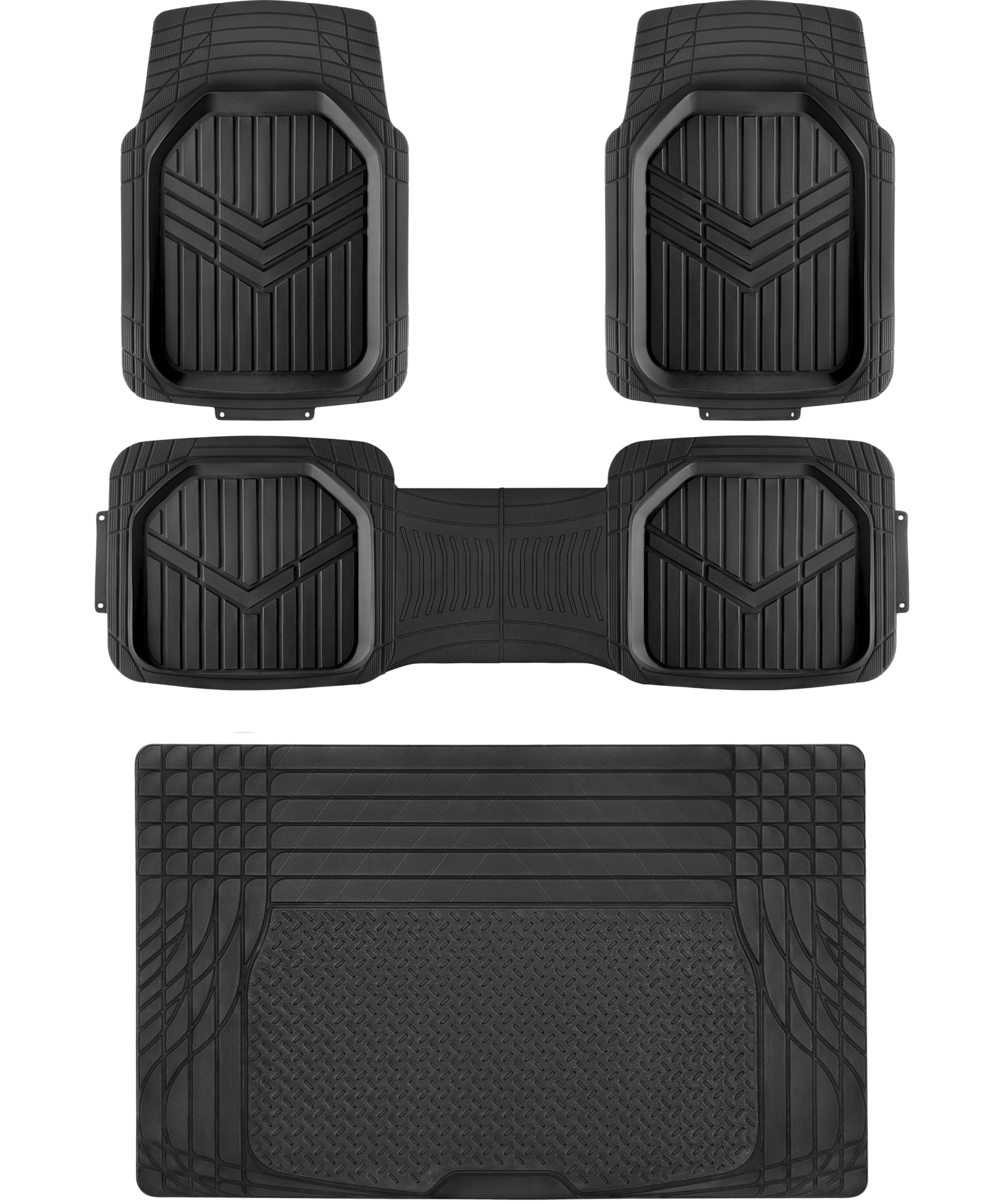 Amazon Basics 4-Piece All-Weather Protection Heavy Duty Rubber Floor Mats Set with Cargo Liner for Cars, SUVs, and Trucks,Black,Universal Trim to Fit on Amazon.ae - Price Tracker