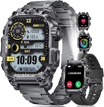 Military Smart Watches for Men(Answer/Make Calls), 2.01"HD Screen Sports Smartwatch with LED Flashlight, Heart Rate/Sleep Monitor Fitness Tracker for Android iOS, 100+Sport Modes, Black على Amazon.ae - متتبع الأسعار