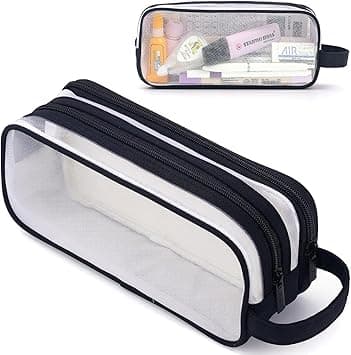 Large Grid Mesh Pencil Case 2 Compartments, Clear Pen Pencil Pouch with Zipper, Multifunction Transparent Stationery Bag for Student College Office Teen Boys Girls Makeup Bag for Adults Travel(Black) - Amazon.ae Price Tracker