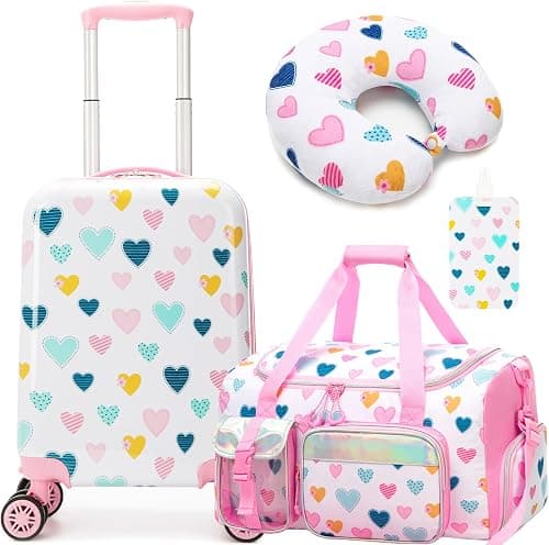 HTgroce 3-Piece Children's Suitcase Set, Children's Travel Suitcase with Travel Bag for Children, Neck Pillow & Suitcase Tag, Travel Trolley with Wheels for Children, Hard Case for Boys and Girls on Amazon - Best Deal Finder