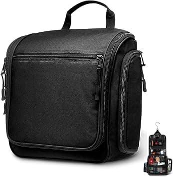 Angju Travel Toiletry Bag - Large Hanging Organizer - Waterproof Hygiene Bag with Metal Swivel Hook, YKK Zippers and 19 Compartments for Toiletries, Makeup, Cosmetics on Amazon - Best Deal Finder