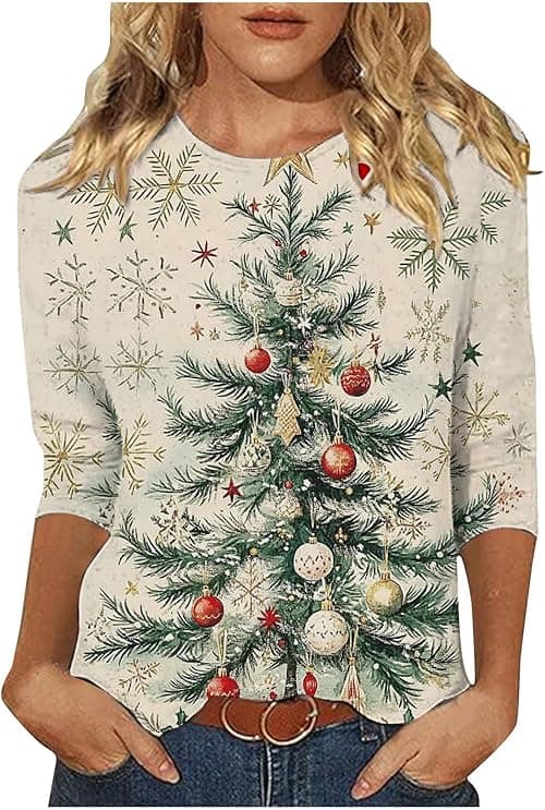 Womens Christmas T Shirt Rude Christmas Jumpers 3/4 Sleeve Tshirt Xmas Tree Snowflake Santa Printed Tops Crew Neck T Shirt Xmas Party Tops Tunic Top Casual Holiday Blouse on Amazon.ae - Price Tracker