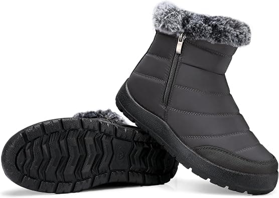 SHIBEVER Winter Boots For Women Snow: Warm Fur Lined Waterproof Ankle Boots - Outdoor Walking Non Slip Booties, 57 Grey, 10.5 on Amazon.ae - Price Tracker