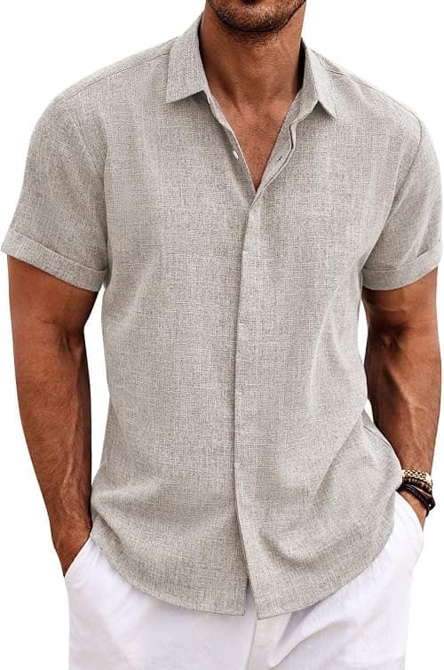 COOFANDY Men's Linen Shirts Short Sleeve Casual Shirts Button Down Shirt for Men Beach Summer Wedding Shirt on Amazon.ae - Price Tracker