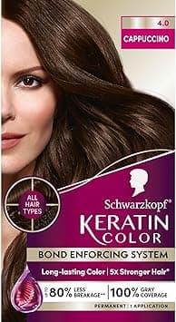 Schwarzkopf Keratin Color Permanent Hair Color, 4.0 Cappuccino, 1 Application - Professionally Inspired Permanent Hair Dye, for up to 80% Less Breakage vs Untreated Hair and up to 100% Gray Coverage on Amazon.ae - Price Tracker