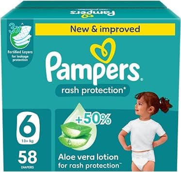 Pampers Rash Protection, Size 6, 13+ kg, Jumbo Box, 58 Diapers - متتبع أسعار Amazon.sa
