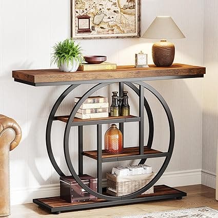 Tribesigns 105CM Console Table, Industrial 4-Tier Sofa Entryway Table with Circle Base, Narrow Wood Accent Tables with Storage Shelves for Living Room, Hallway, Foyer, Rustic Brown on Amazon.ae - Price Tracker