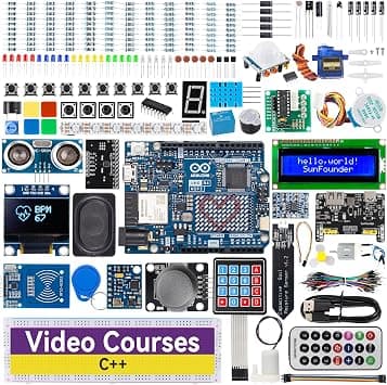 SunFounder Elite Explorer Kit with Original Arduino UNO R4 WiFi, Bluetooth IoT ESP32 IIC LCD1602 Servo MPU6050 Stepper Motor, Starter Kit, Online Tutorials & Video Courses for Beginners & Engineers on Amazon.ae - Price Tracker