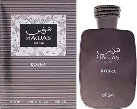 Rasasi Hawas Kobra Eau de Parfum for Men 100 ml | Citrus, Spicy, Woody, Amber - Eau de Parfum Spray Long-Lasting Fragrance for Men, 3.38 Ounce / 100 ml على Amazon.ae - متتبع الأسعار