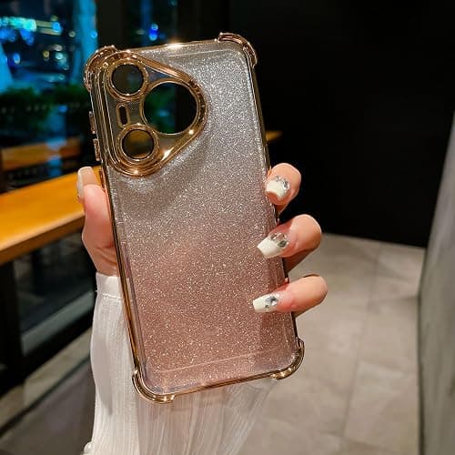 Huawei Pura 70 Ultra Phone Case,Gradient glitter four corner airbags for anti drop, full lens protection, Electroplated,Huawei P70 Ultra/pro/70 transparent Phone cover (Gold, Huawei Pura 70) على Amazon.ae - متتبع الأسعار