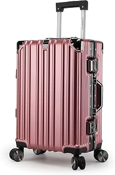 Cabin Pro Light Weight Aluminum Frame Fashion Trolley Luggage Polycarbonate Hard Case Carry on Suitcase with 4 Quite 360° Double Spinner wheels, CP001 (Carry-On 20-Inch, Rose Golden) على Amazon.ae - متتبع الأسعار