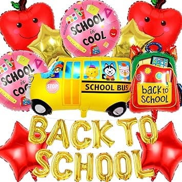 Back to School Balloon, First Day School's Bus Foil Balloons, School-Bus Apple Satr Shape Balloons for Birthday Party Welcome Back Party Decoration (B) on Amazon.ae - Price Tracker