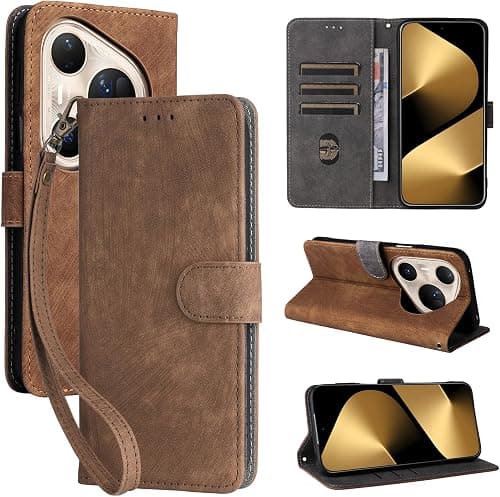 For Huawei Pura 80 Ultra Flip Cover with Hand Strap, PU Leather Full Body Protection Shockproof Flip Mobile Phone Case, RFID Anti-theft Brush Folio Wallet Case on Amazon.ae - Price Tracker
