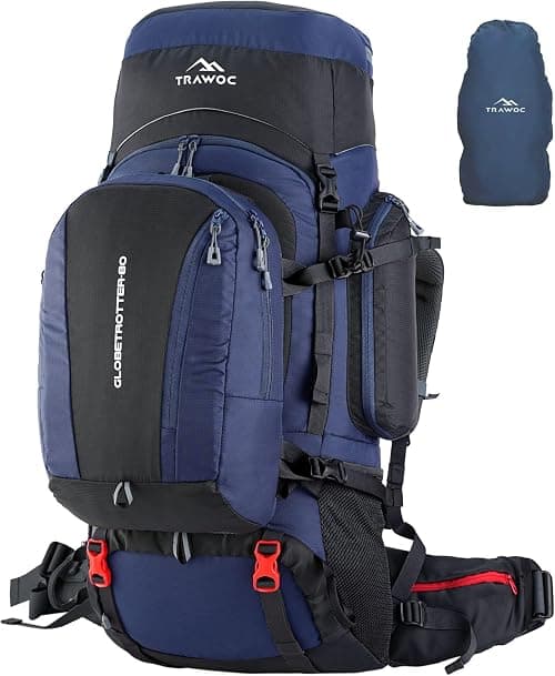TRAWOC GLOBETROTTER 80 Liter (70+10) Internal Metal & Fiber Frame Rucksack Bag for Men & Women Trekking, Hiking Travel Backpack with Detachable Daypack, Rain Cover and Shoe Compartment. على Amazon.ae - متتبع الأسعار