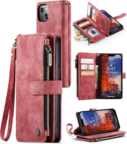 ELEPIK for iPhone 15 Plus Case, iPhone 15 Plus Wallet Case with Card Holder, Kickstand, Wristlet for Women Men, Durable PU Leather Magnetic Wallet Phone Case for iPhone 15 Plus, Elegant Red على Amazon.ae - متتبع الأسعار