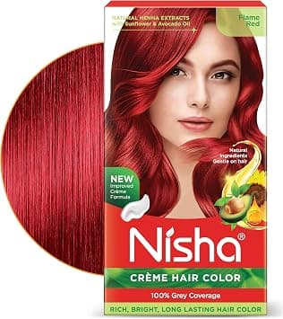 Nisha Creme Hair Color, Permanent Long-Lasting Red Hair Color, Ultra Soft Shiny Hair, All Types of Hair, Flame Red, 150 gm على Amazon.ae - متتبع الأسعار