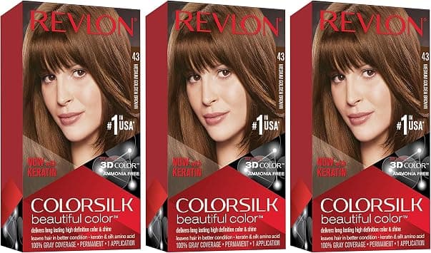 REVLON Permanent Hair Color , Permanent Hair Dye, Colorsilk with 100% Gray Coverage, Ammonia-Free, Keratin and Amino Acids, 43 Medium Golden Brown, 3 pack on Amazon.ae - Price Tracker
