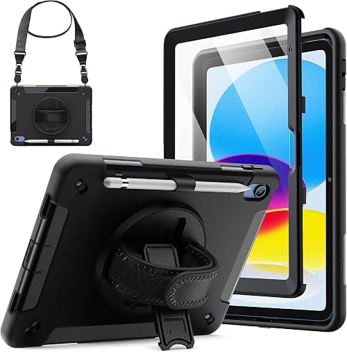 JETech Rugged Case for iPad (A16) 11th/10th Gen, Black | For 2025/2022 Model, Built-in Screen Protector, Rotating Hand Strap Stand, Heavy Duty Shockproof Protection على Amazon.ae - متتبع الأسعار