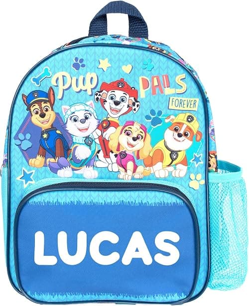 Fringoo Paw Patrol Personalised Kids Backpack, Toddlers Nursery Bag Mesh Water Bottle Pocket and Front Zipped Pockets, Personalised with any name, Blue, S على Amazon.ae - متتبع الأسعار